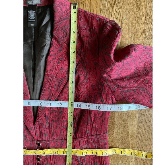 BISOU BISOU Paisley Blazer Jacquard Brocade Fitted Long Coat Dress 90s Red 8 - Picture 9 of 13